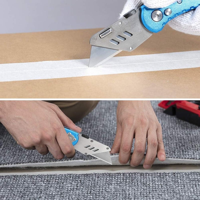 Vickay Folding Utility Knife Heavy Duty Box Cutter with 5 SK5 Quick Change Blades, Safety Axis Lock Design Razor Knife, Lightweight Aluminum Body Belt Clip for Office - Image 5